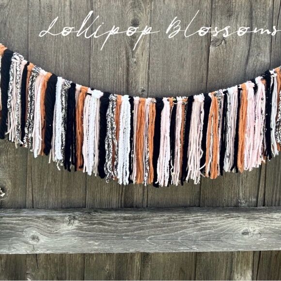 Boho Fringe Garland in Black, White, and Orange - Picture 1 of 6